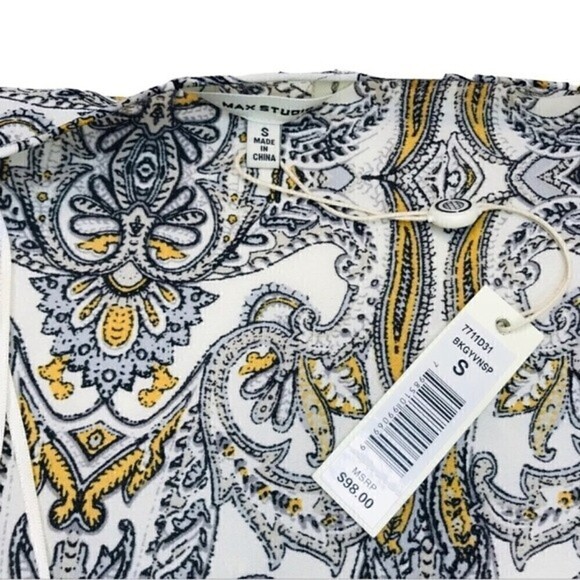 New! Max Studio Bohemian Floral Paisley Wrap Bell Sleeve Blouse Top - Picture 7 of 8